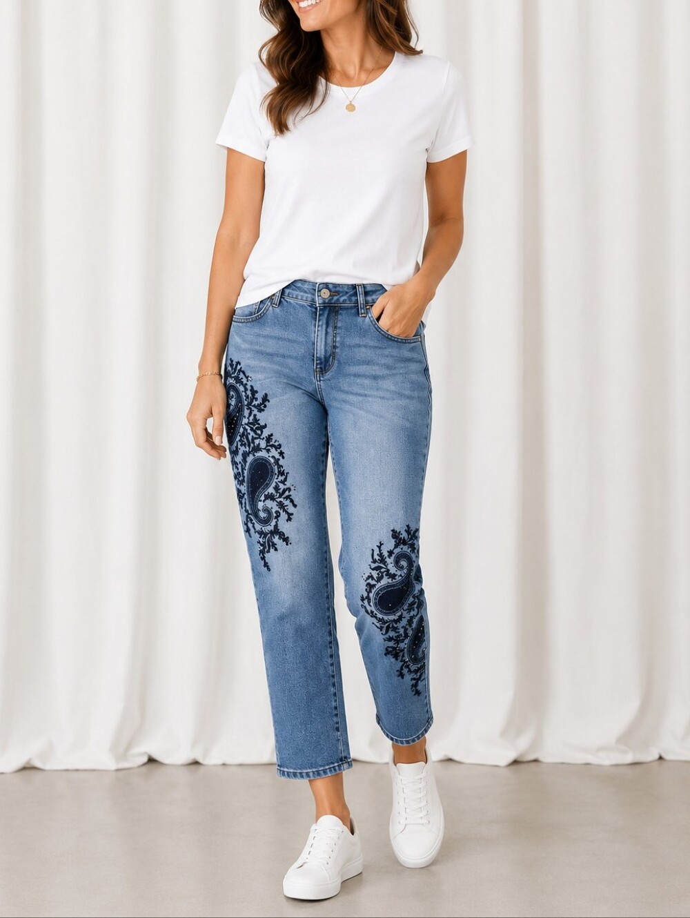 👖 Earl Jeans Skinny Ankle Paisley Embellished Denim Women's 14P Stretch Jean